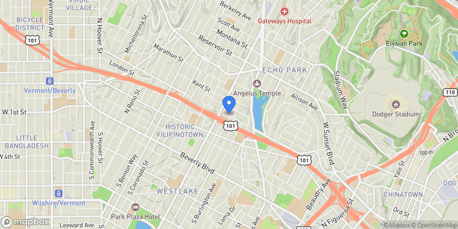 Map showing 2005 Bellevue Avenue, Los Angeles, California, United States.