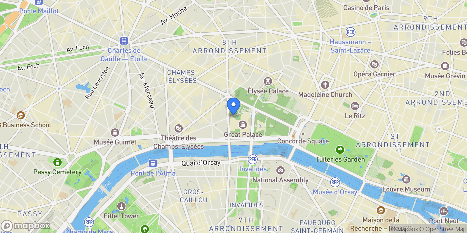 Map showing Paris, Île-de-France, France.