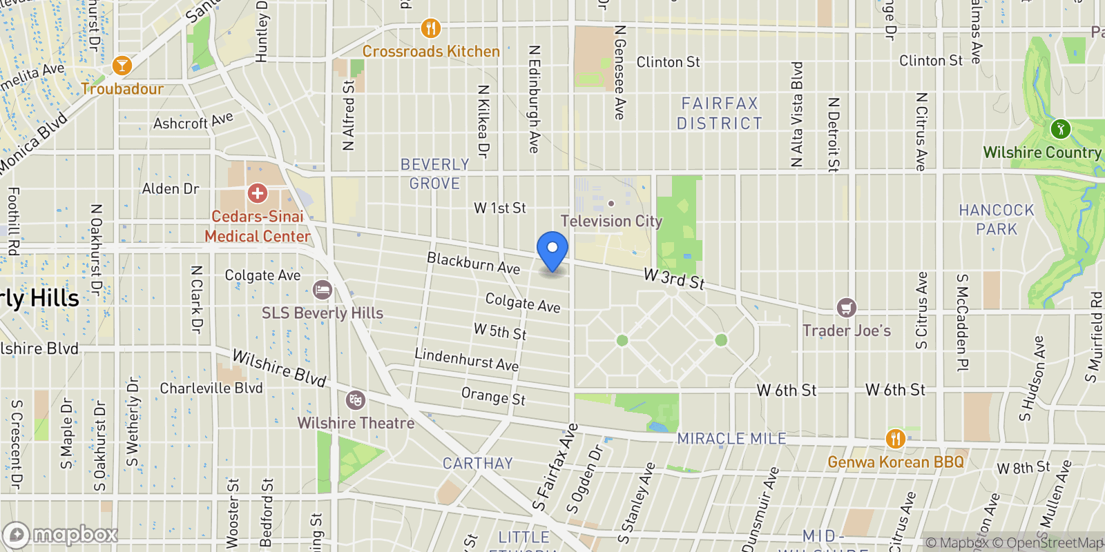 Map showing 7932 Blackburn Avenue, West Hollywood, California, United States.