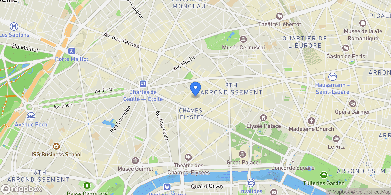 Map showing Paris, Île-de-France, France.