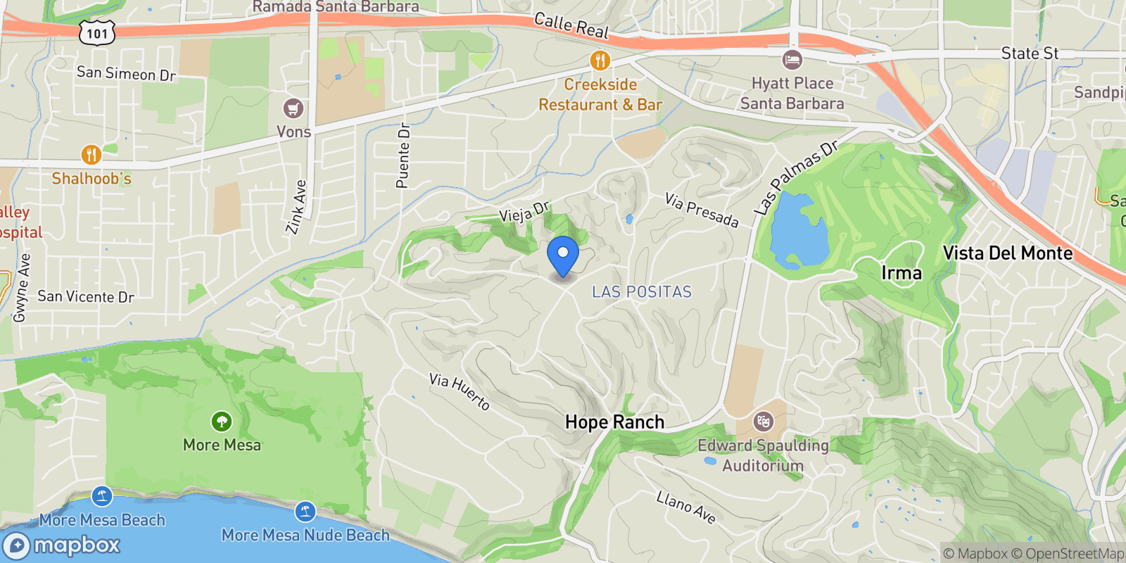 Map showing 4490 Via Alegre, Santa Barbara, California, United States.