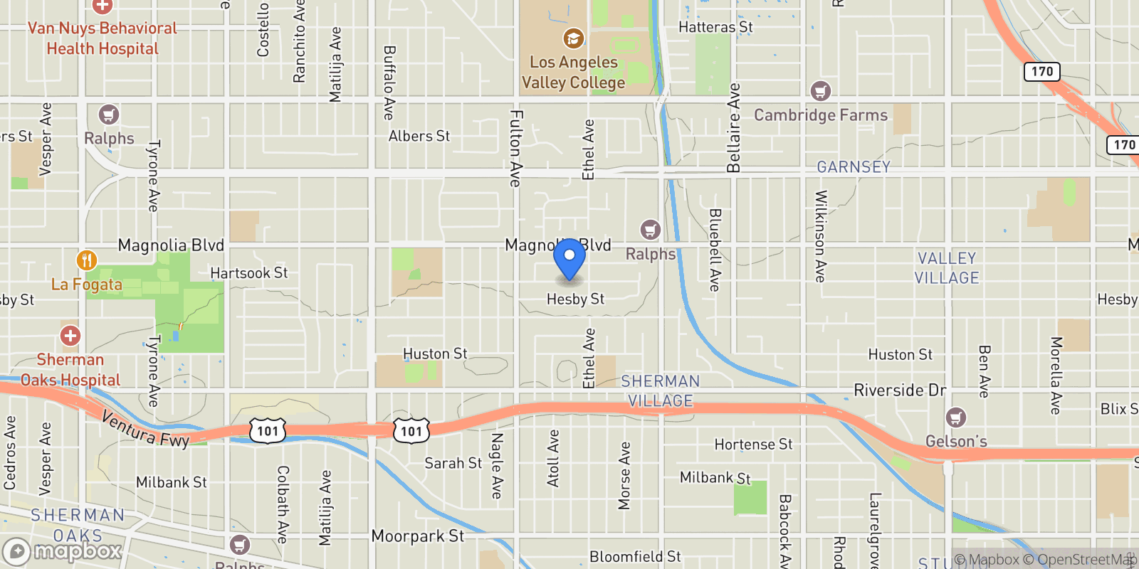 Map showing 13157 Otsego, Los Angeles, California, United States.
