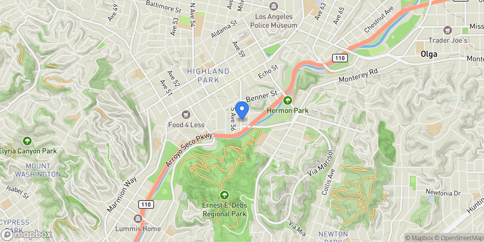 Map showing 327 S Avenue 57, Los Angeles, California, United States.