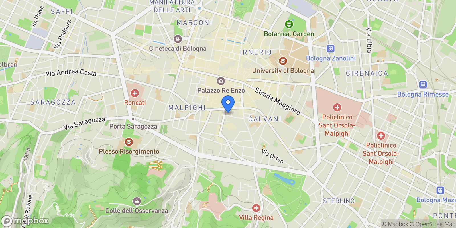 Map showing Piazza Cavour, Bologna, Emilia-Romagna, Italy.