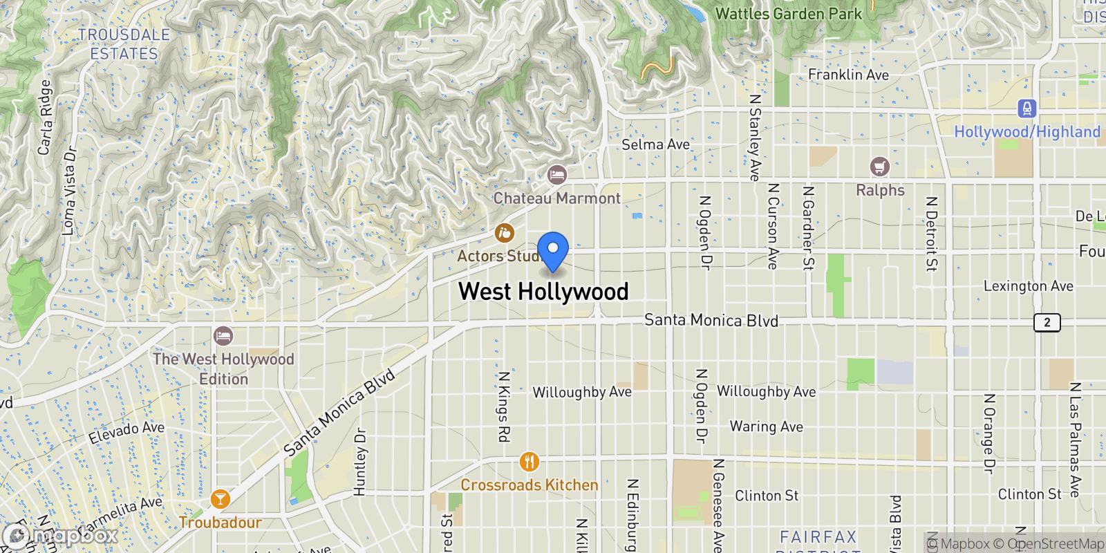 Map showing 1250 N Harper Avenue 306, Los Angeles, California, United States.