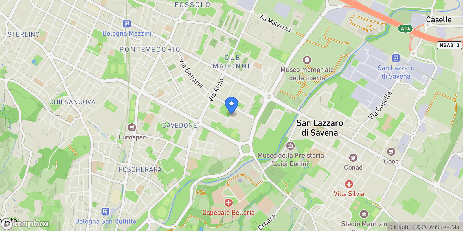 Map showing Via Bartolomeo Maria dal monte, Bologna, Emilia-Romagna, Italy.