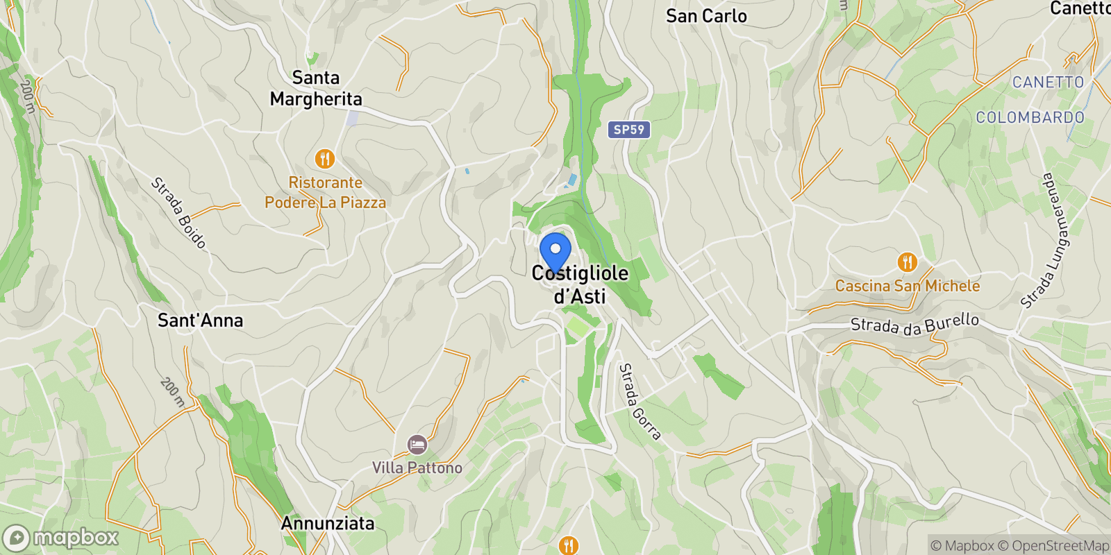 Map showing Via S. Marzano, Costigliole d'Asti, Piedmont, Italy.