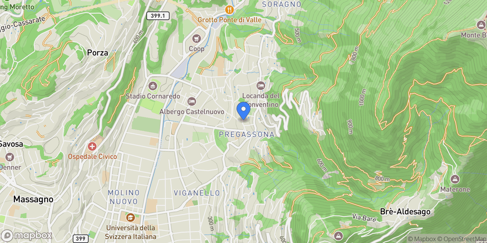 Map showing via Stazione, 4a, Lugano, Ticino, Switzerland.