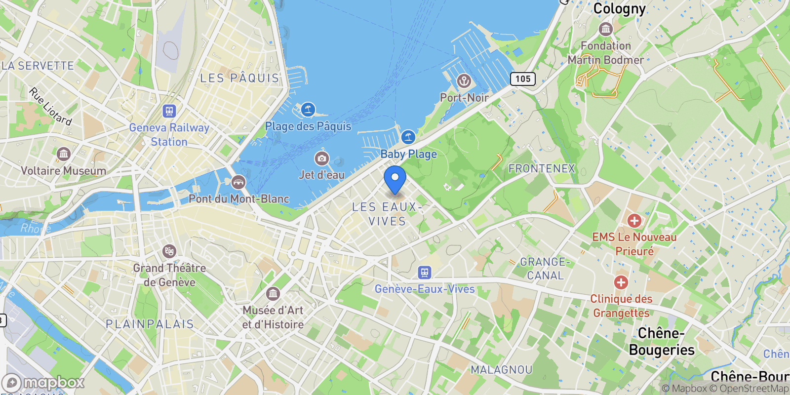 Map showing Genève, GE 1207, Geneva, Genève, Switzerland.