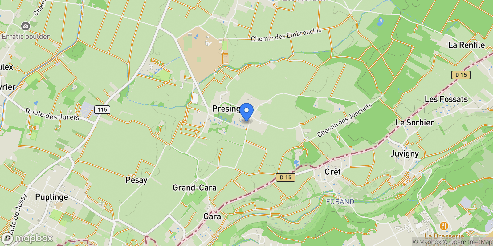 Map showing Presinge, GE 1243, Presinge, Genève, Switzerland.