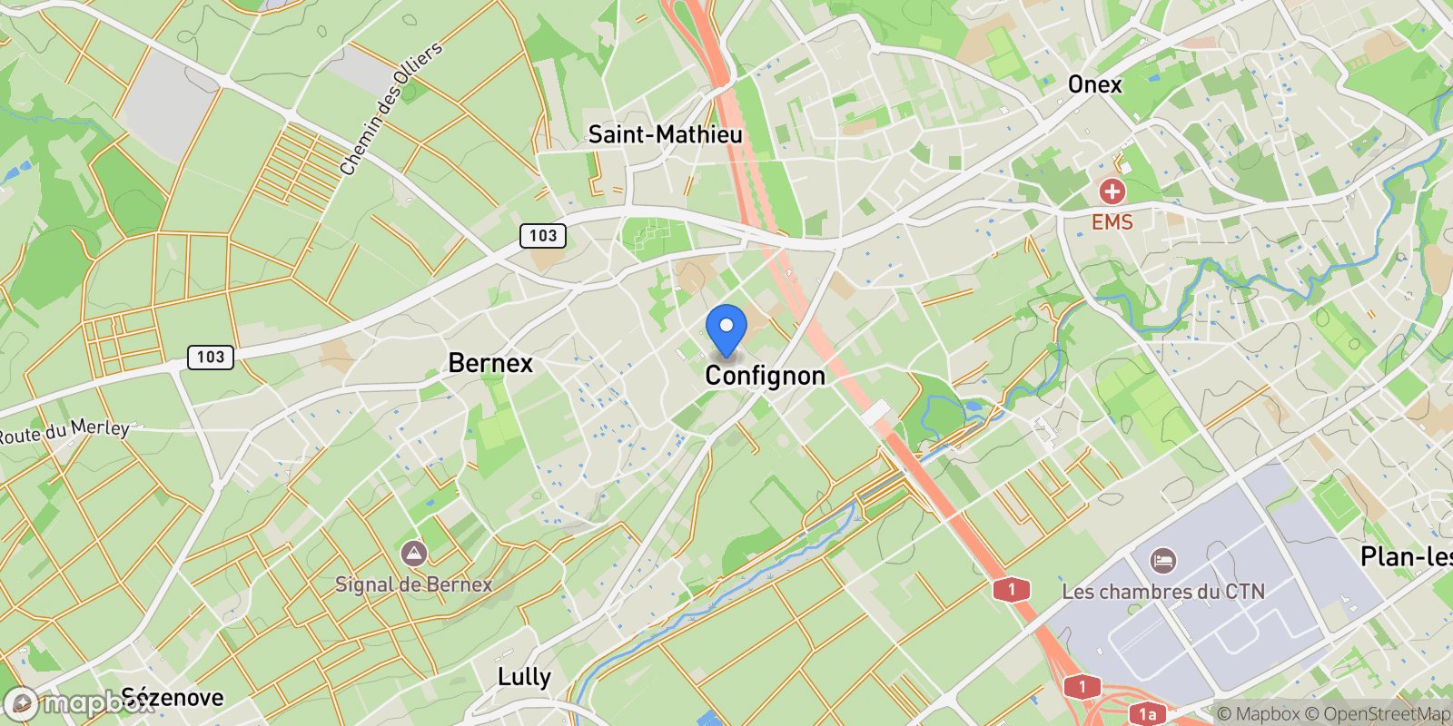 Map showing Confignon, GE 1232, Confignon, Genève, Switzerland.