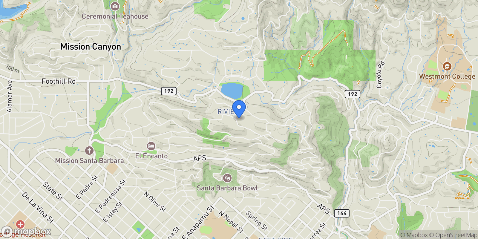 Map showing 1512 Hillcrest Road, Santa Barbara, California, United States.