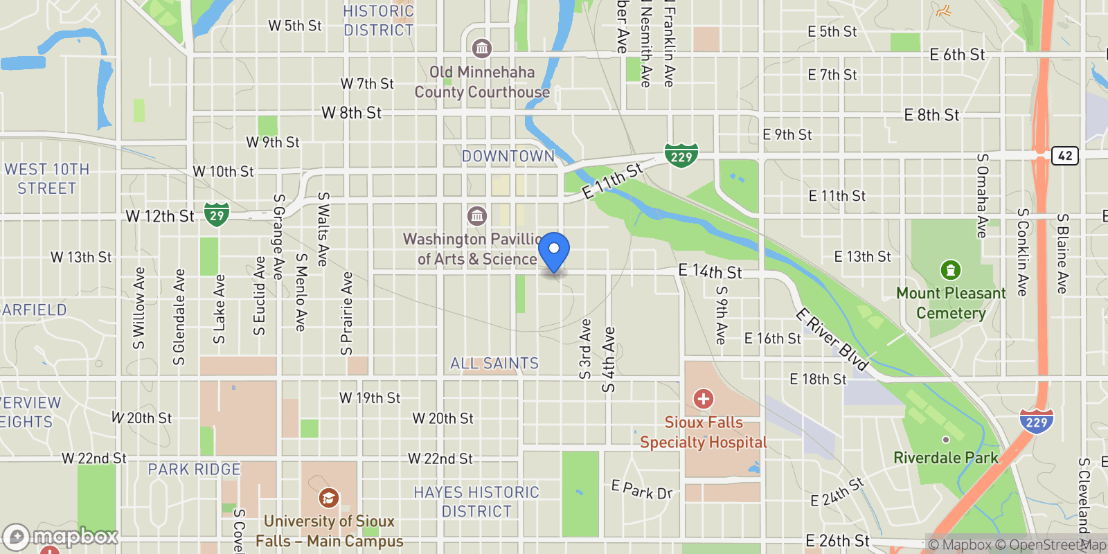 Map showing 221 E 14th St Street , Sioux Falls, SD 57104, Sioux Falls, South Dakota, United States.