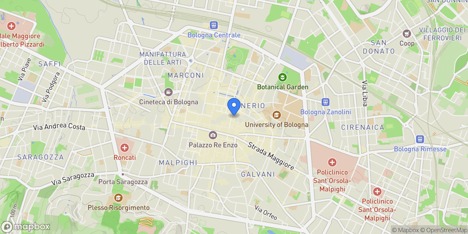 Map showing piazza san martino, Bologna, Emilia-Romagna, Italy.