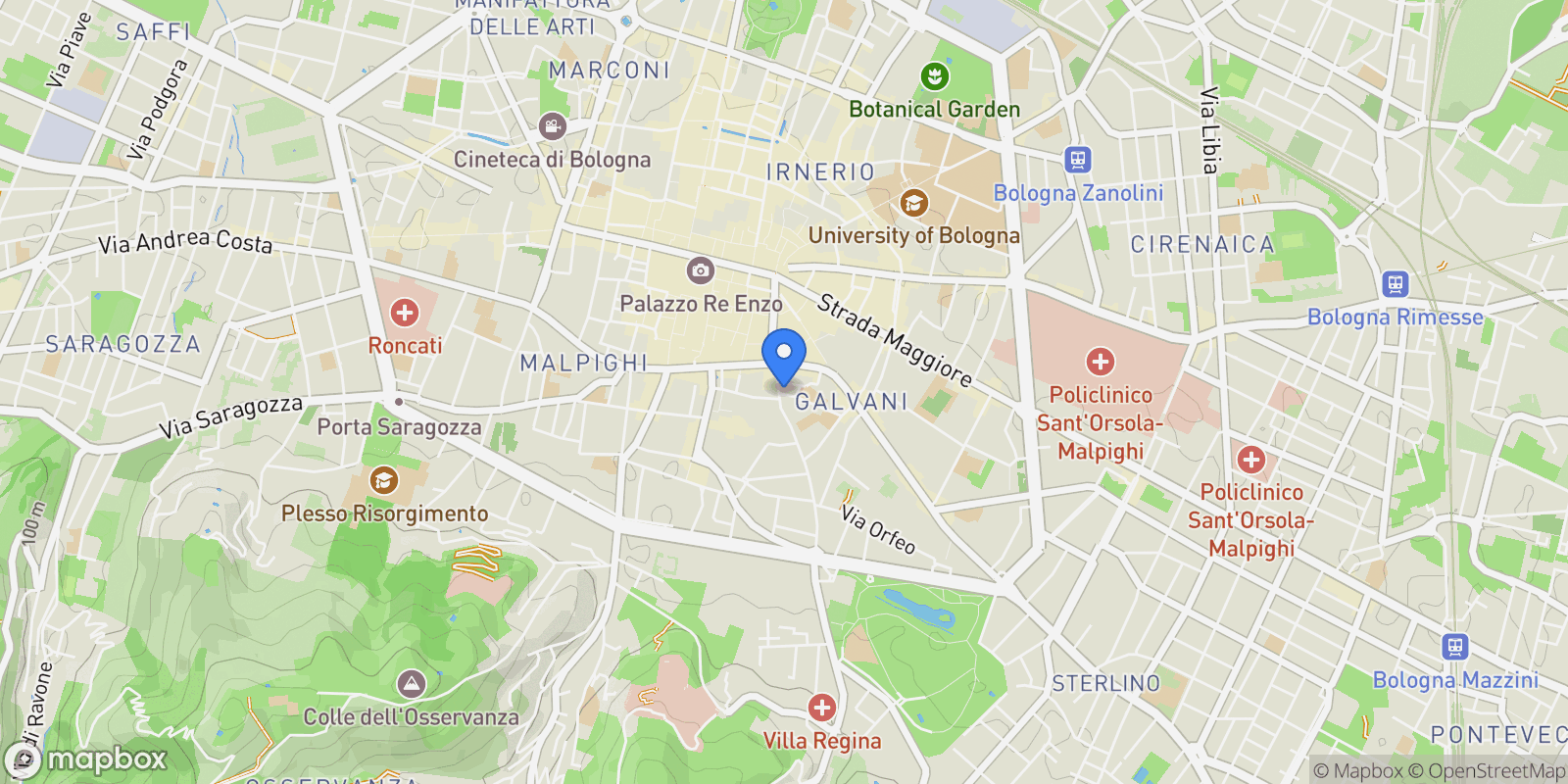 Map showing Via Castiglione, Bologna, Emilia-Romagna, Italy.