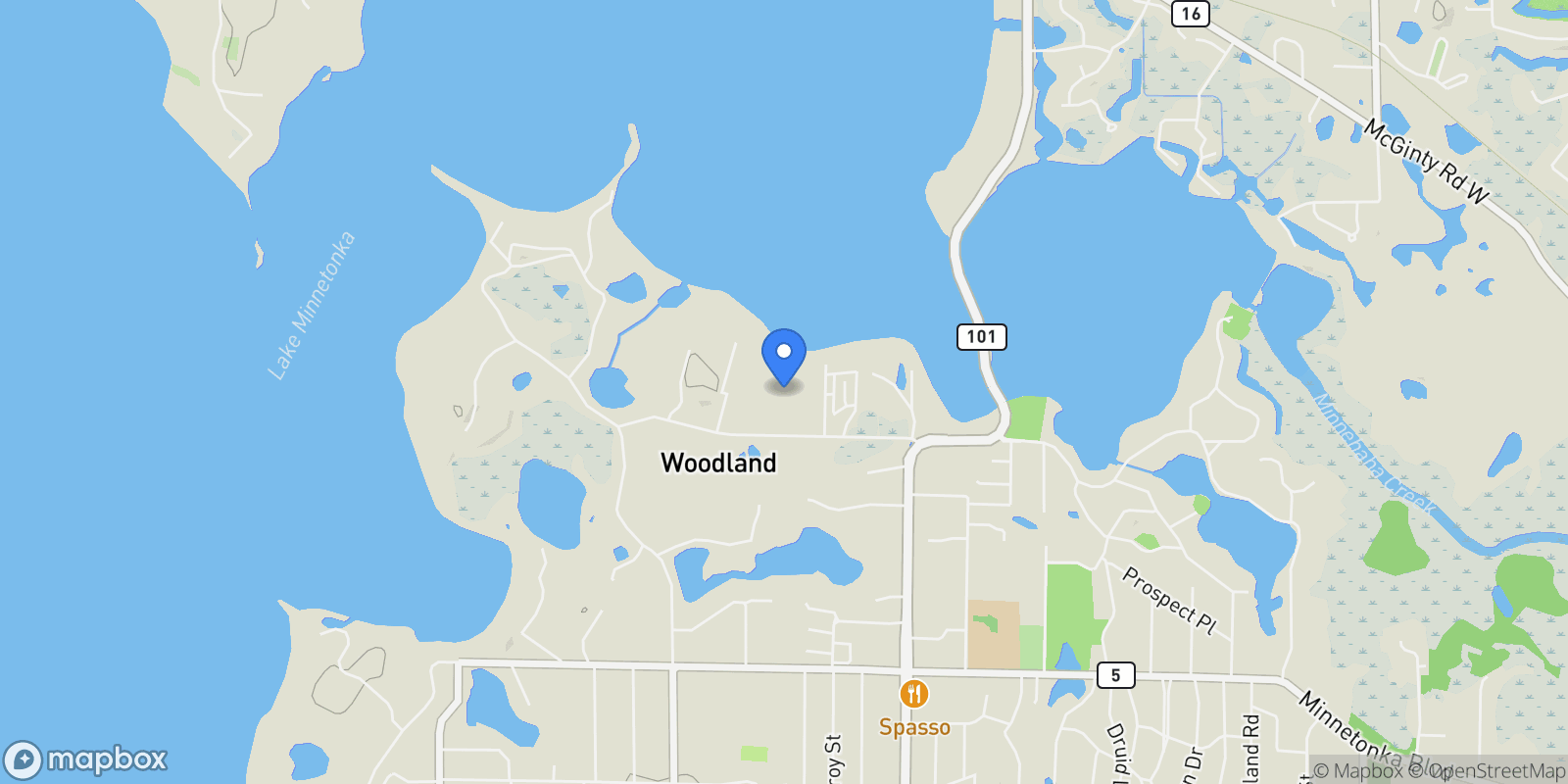 Map showing 17950 Breezy Point Road, Woodland, MN 55391, Wayzata, Minnesota, United States.