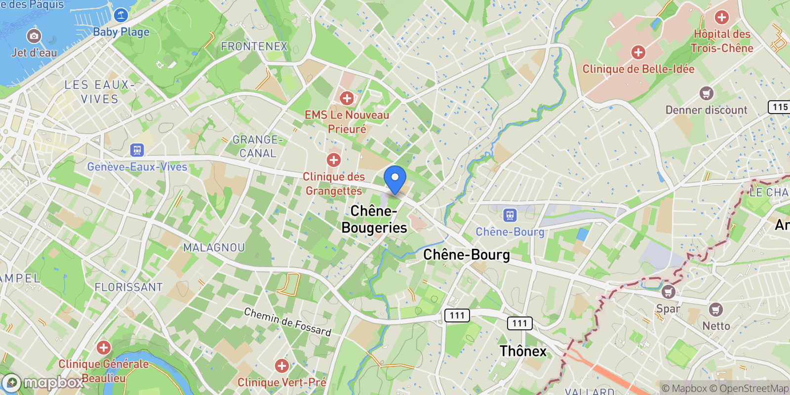 Map showing Chêne-Bougeries, GE 1224, Chêne-Bougeries, Genève, Switzerland.
