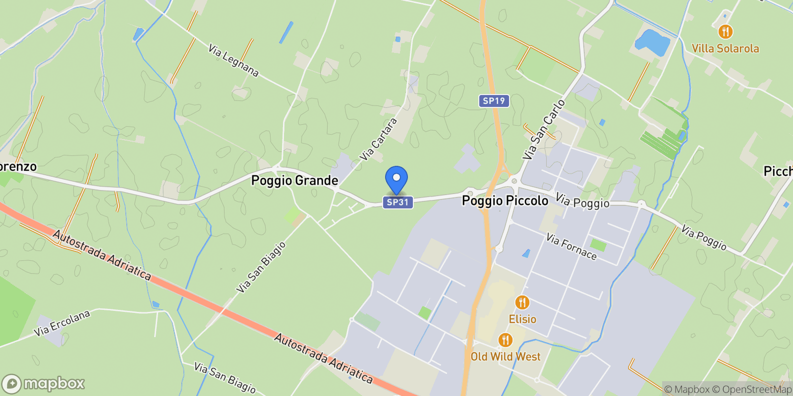 Map showing via Stradelli Guelfi, Poggio, Emilia-Romagna, Italy.