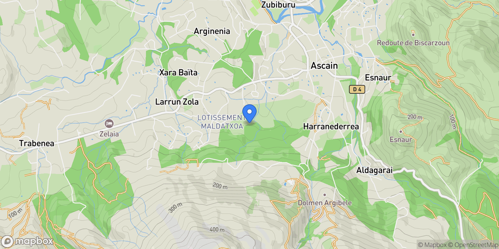 Map showing Ascain, Nouvelle-Aquitaine, France.