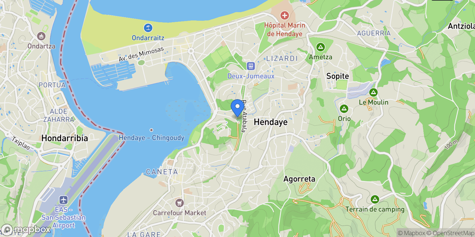 Map showing Hendaye, Nouvelle-Aquitaine, France.
