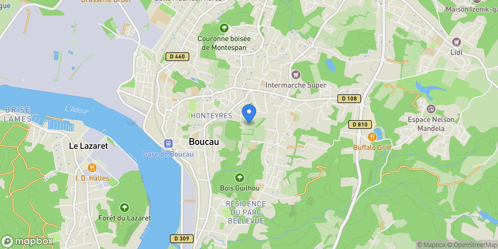 Map showing Boucau, Nouvelle-Aquitaine, France.