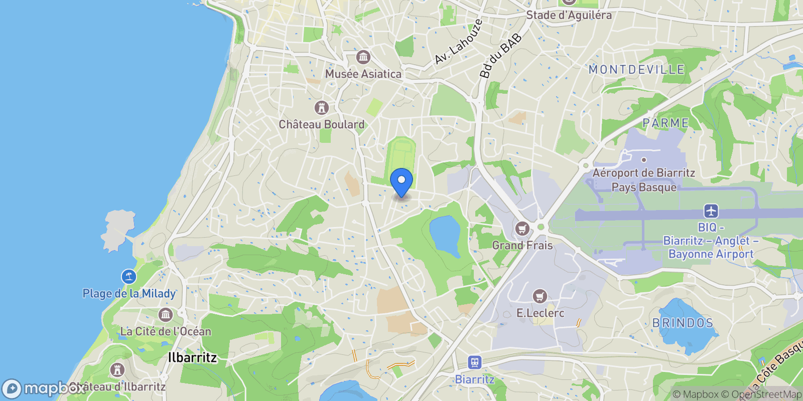 Map showing Biarritz, Nouvelle-Aquitaine, France.