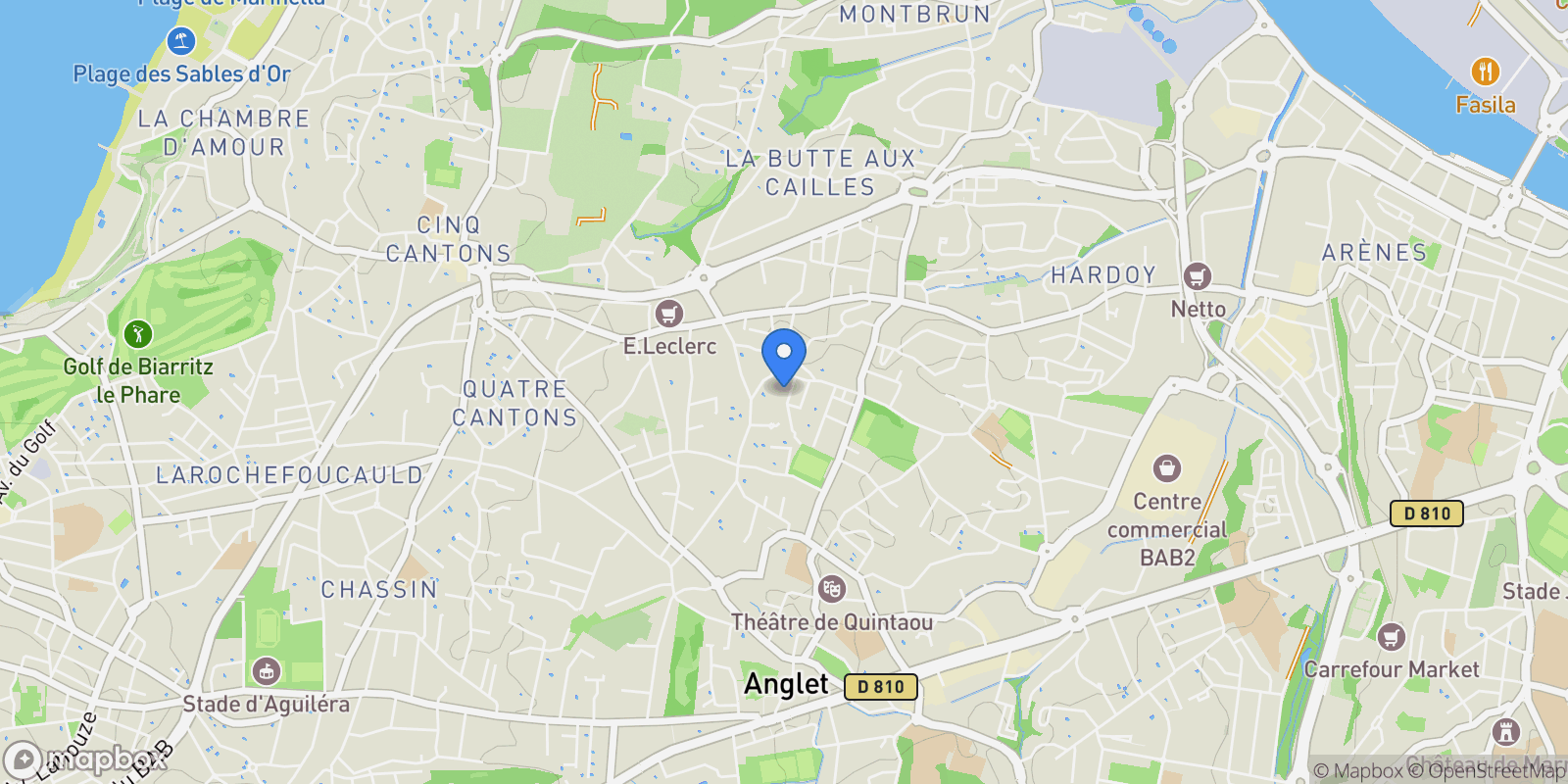 Map showing Anglet, Nouvelle-Aquitaine, France.