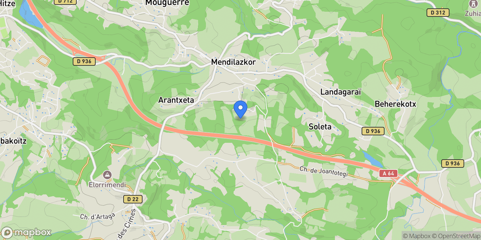 Map showing Mouguerre, Nouvelle-Aquitaine, France.