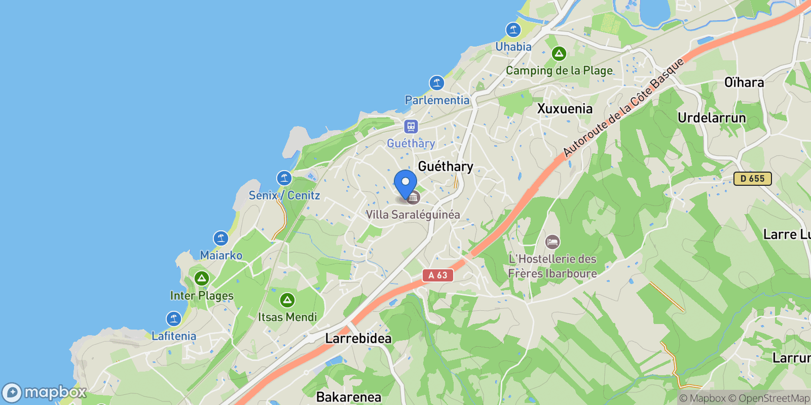 Map showing Guéthary, Nouvelle-Aquitaine, France.