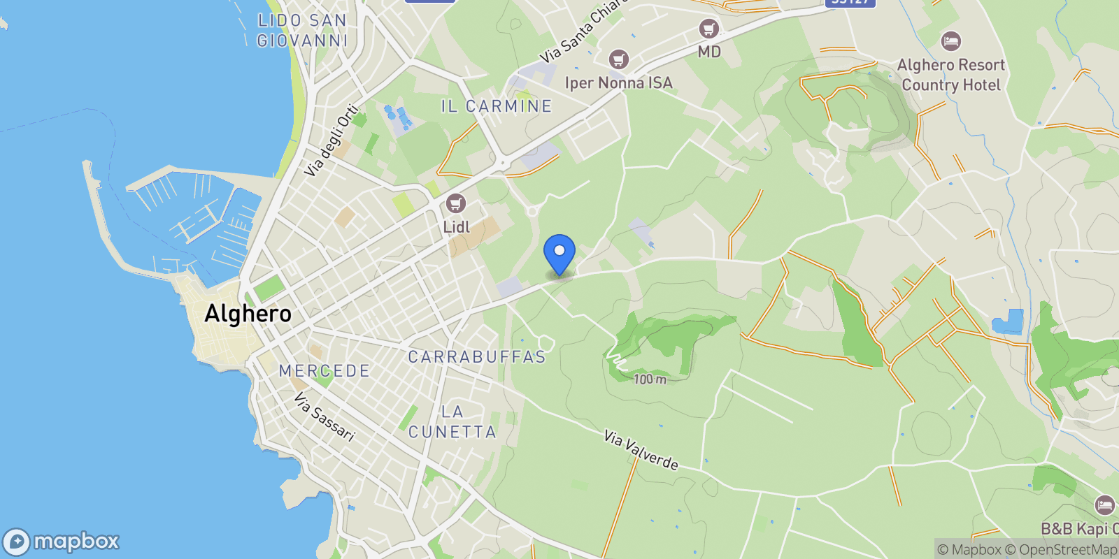 Map showing Str. Vicinale Carrabuffas, 07041 Alghero SS, Italy, Alghero, Sardinia, Italy.