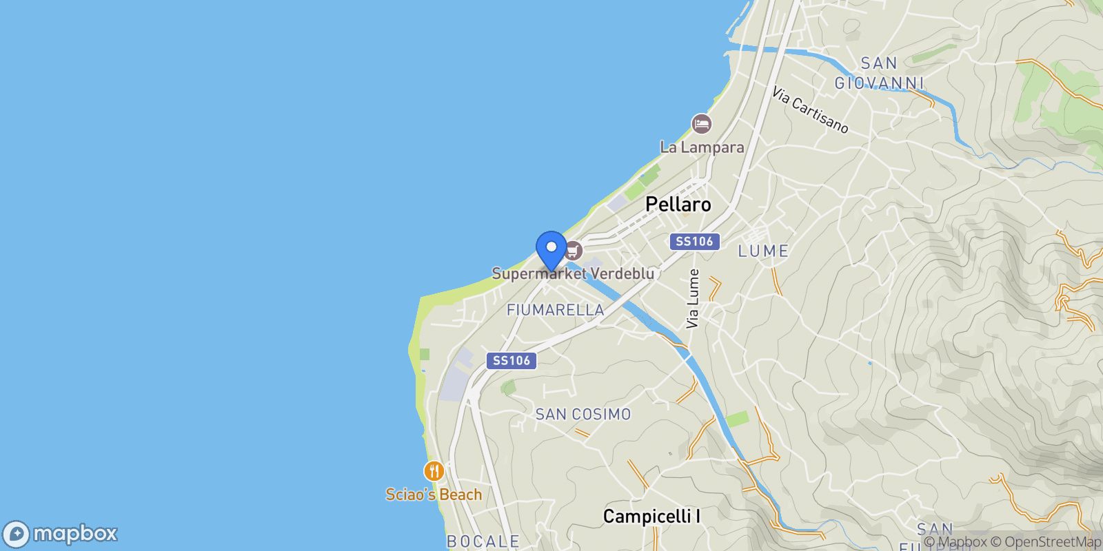 Map showing 409 Via Lia Pellaro, Pellaro, Calabria, Italy.