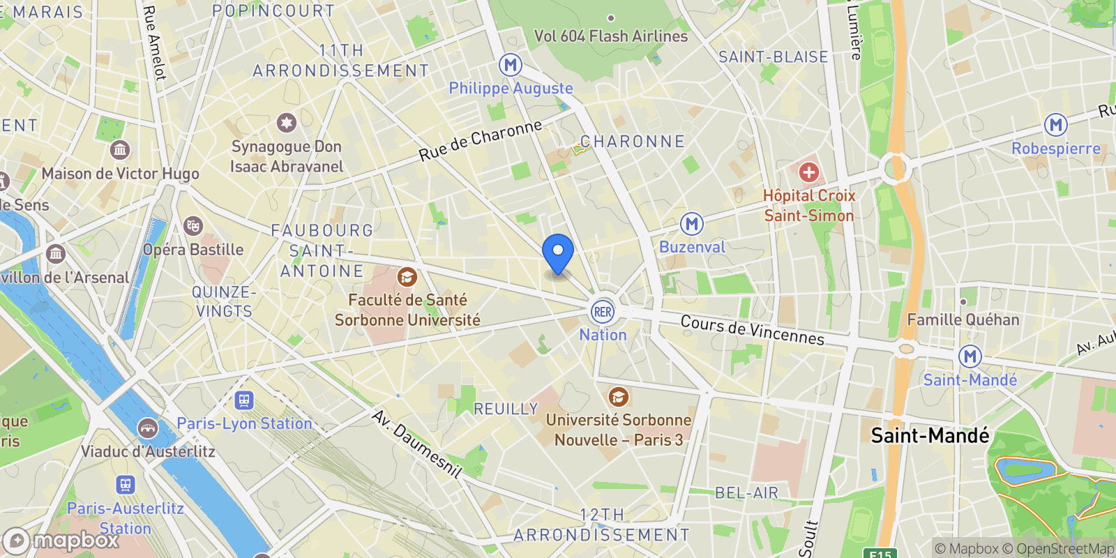 Map showing Paris, Île-de-France, France.