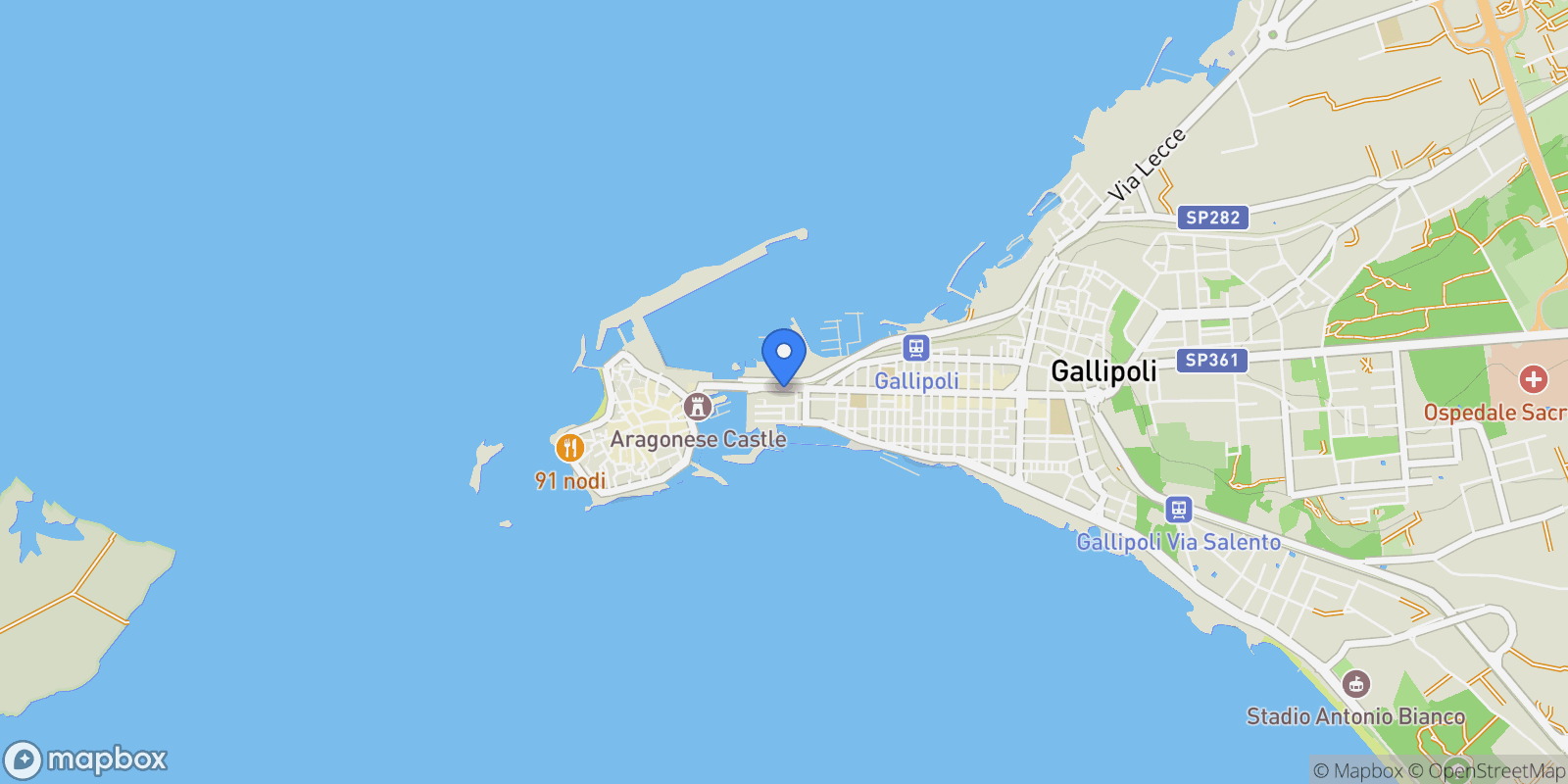 Map showing Corso Roma, 205, 73014 Gallipoli LE, Italy, Gallipoli, Apulia, Italy.