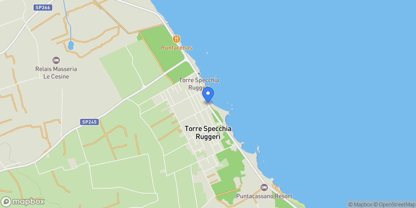 Map showing SP366, Torre Specchia Ruggeri LE, Italy, Torre Specchia Ruggeri, Apulia, Italy.