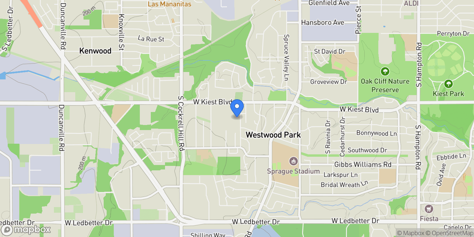 Map showing 3846 W Kiest Boulevard, Dallas, TX 75233, Dallas, Texas, United States.