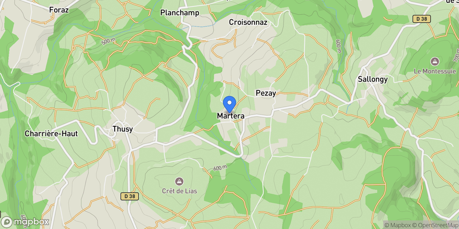 Map showing Thusy, Auvergne-Rhône-Alpes, France.