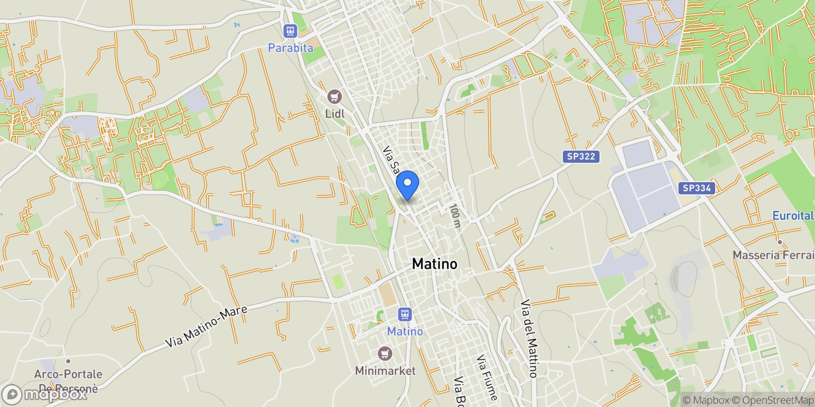 Map showing Via Roma, 33, 73046 Matino LE, Italy, Matino, Apulia, Italy.