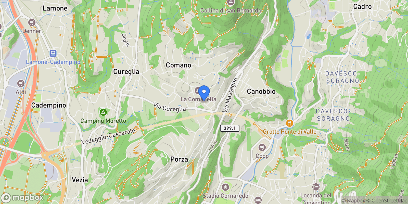 Map showing Via Nasora, Comano, Ticino, Switzerland.