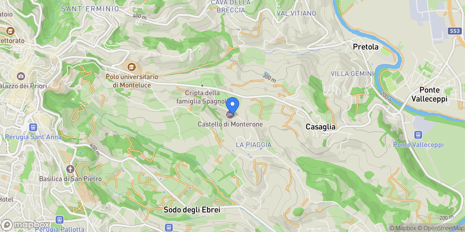 Map showing Montevile, Rancolfo, Umbria, Italy.
