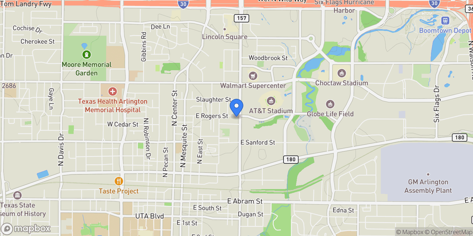 Map showing 818 E Rogers Street, Arlington, TX 76011, Arlington, Texas, United States.