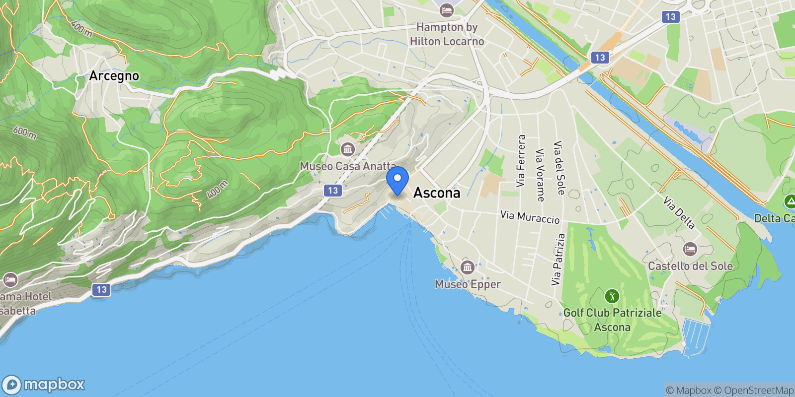 Map showing Piazza San Pietro, Ascona, Ticino, Switzerland.