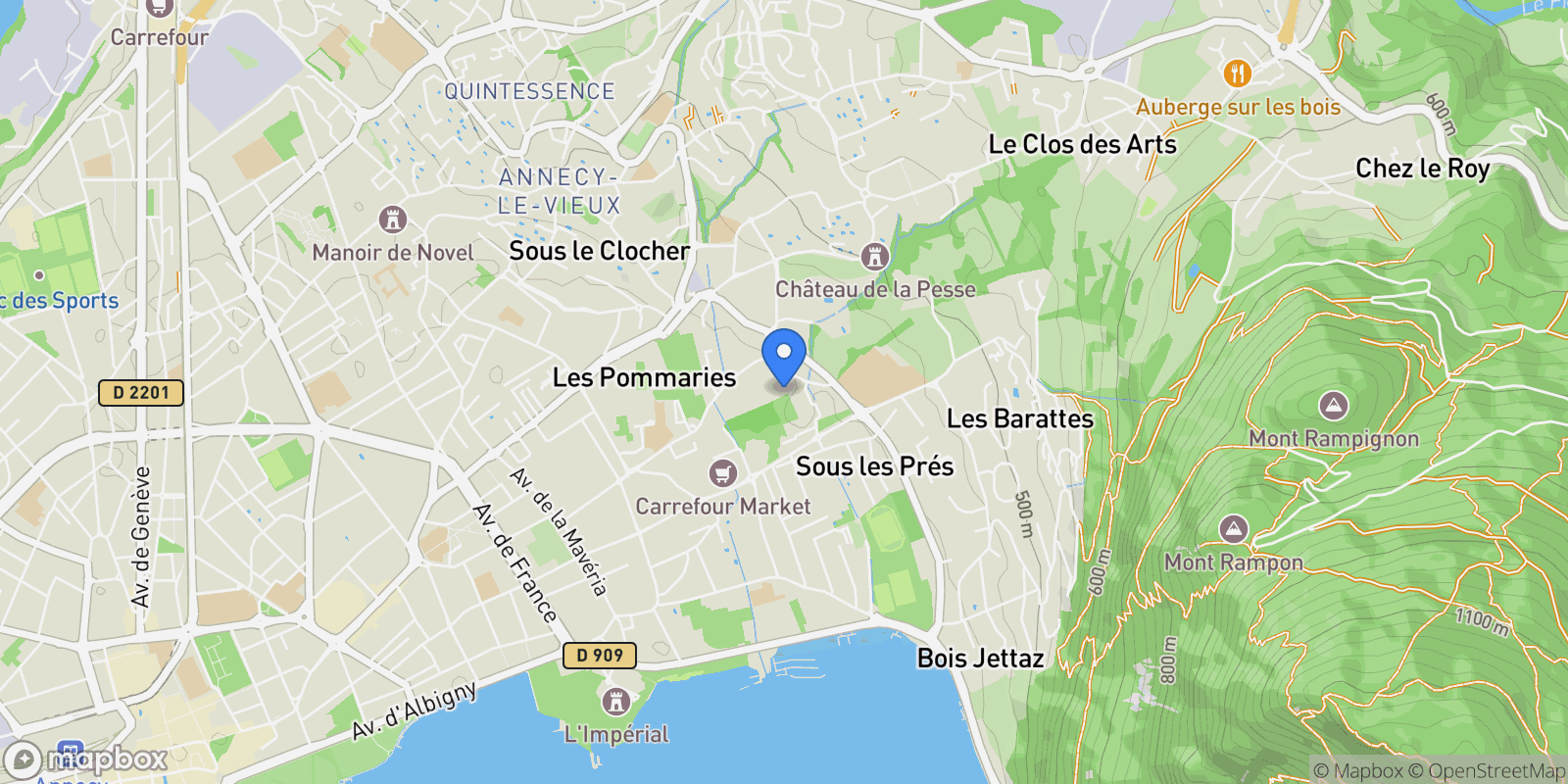 Map showing Annecy, Auvergne-Rhône-Alpes, France.