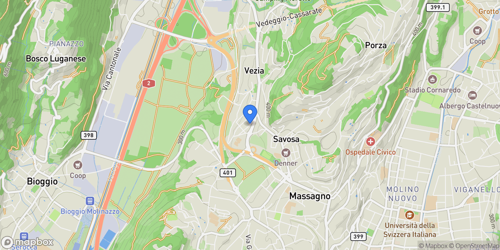 Map showing via Morbio, Vezia, Ticino, Switzerland.