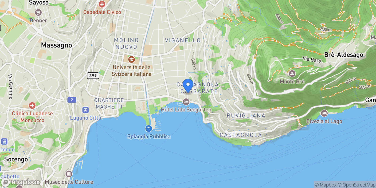 Map showing Piazza della Riscossa, Lugano, Ticino, Switzerland.
