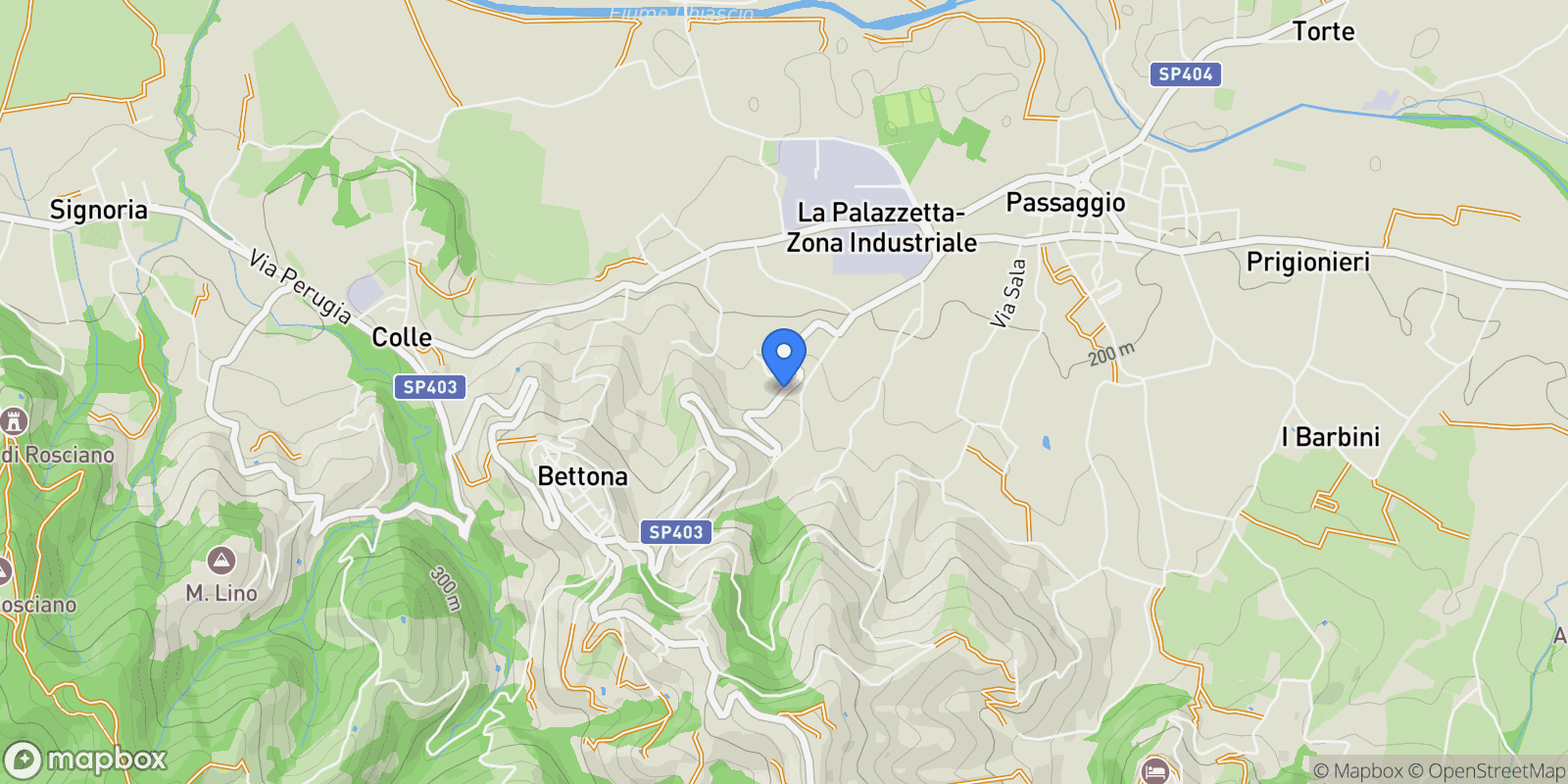 Map showing palazzetta, Umbria, Italy.