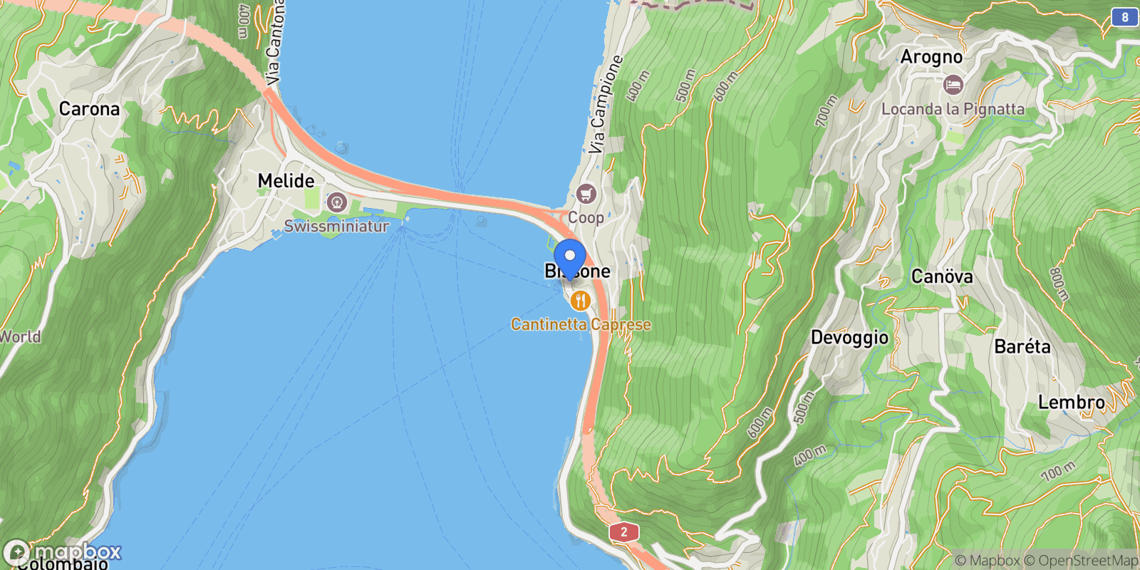 Map showing Piazza Francesco Borromini, 23, Bissone, Ticino, Switzerland.