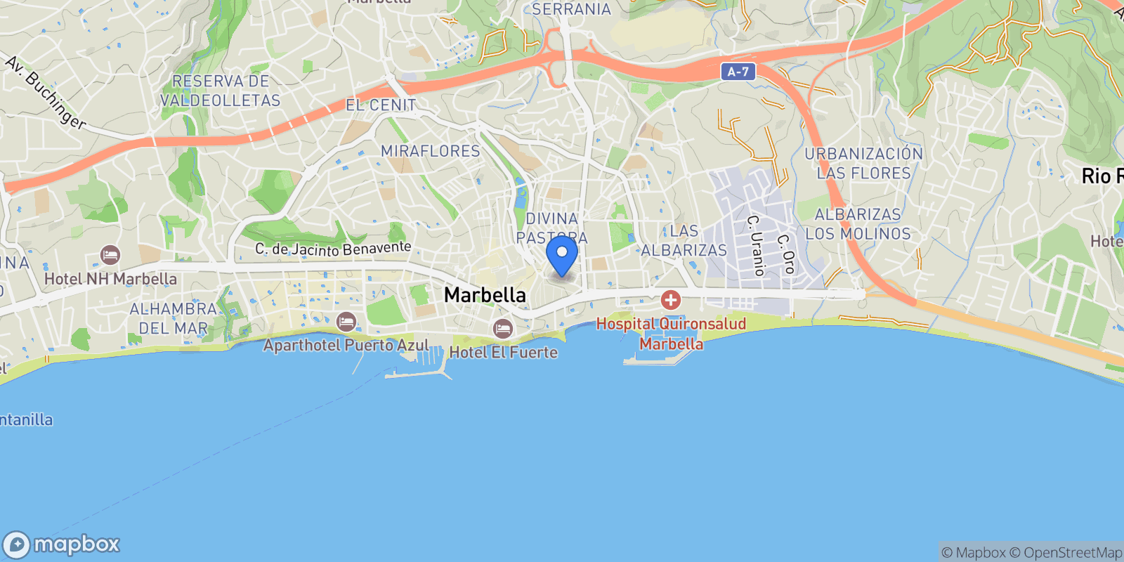 Map showing Calle Málaga, Marbella, Andalusia, Spain.