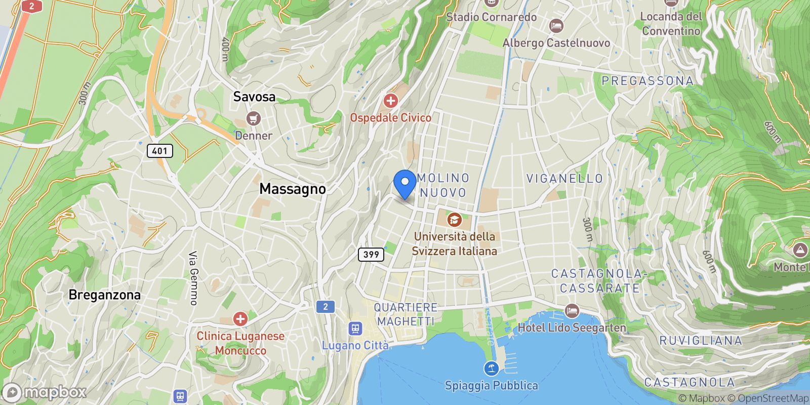 Map showing Via Zurigo, Lugano, Ticino, Switzerland.
