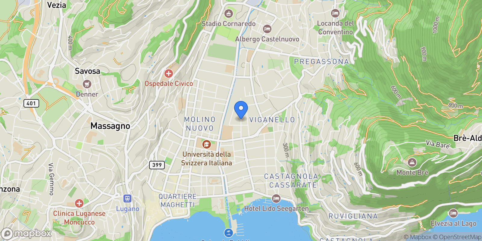 Map showing Via Merlina, Lugano, Ticino, Switzerland.