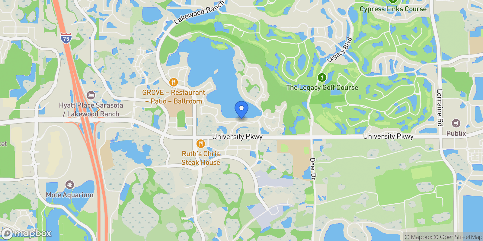 Map showing 6585 WATERS EDGE WAY, LAKEWOOD RANCH, FL 34202, Bradenton, Florida, United States.